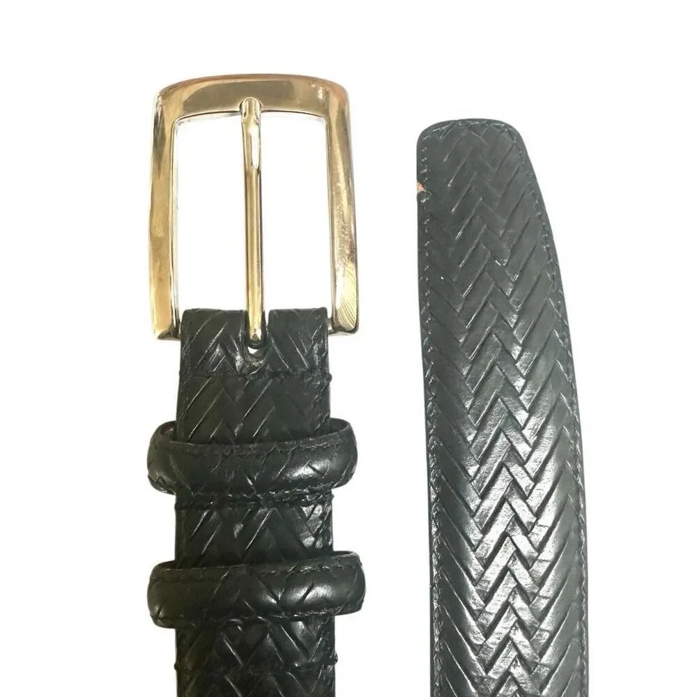 Torino  black leather calfskin brass buckle belt